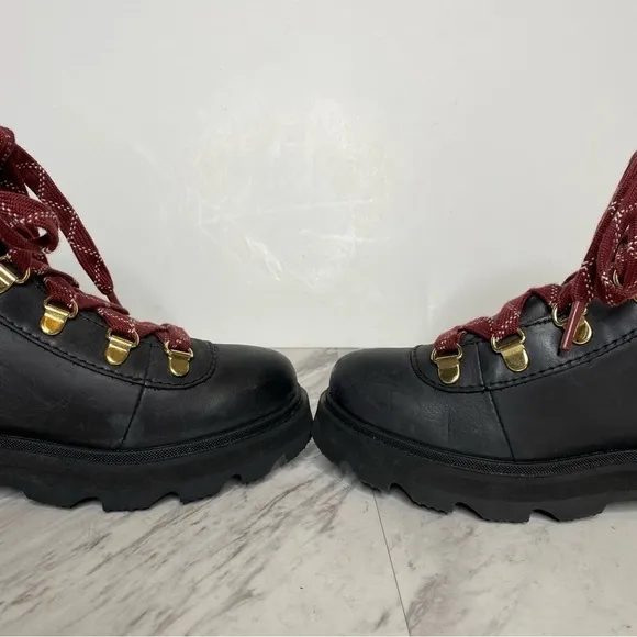Sorel Lennox Black Leather Lace Up Hiker Boot 6 1/2