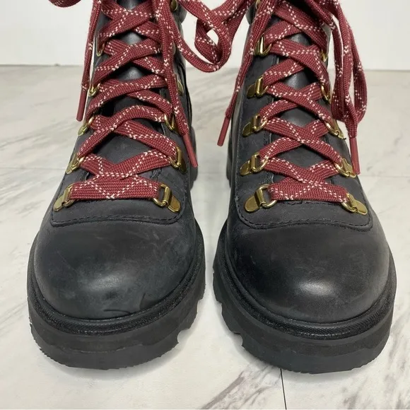 Sorel Lennox Black Leather Lace Up Hiker Boot 6 1/2