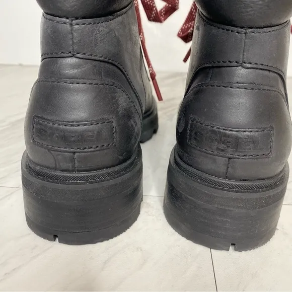 Sorel Lennox Black Leather Lace Up Hiker Boot 6 1/2