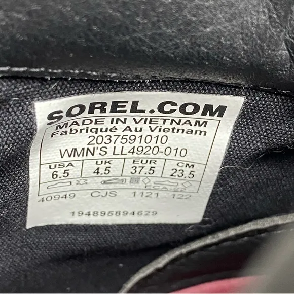 Sorel Lennox Black Leather Lace Up Hiker Boot 6 1/2