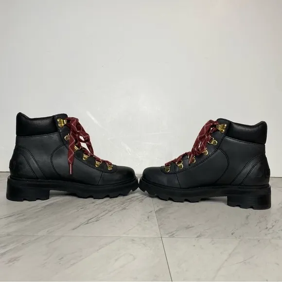 Sorel Lennox Black Leather Lace Up Hiker Boot 6 1/2