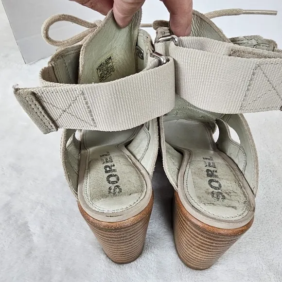 Sorel Nadia Strappy Lace-Up Suede Sandals Ancient Fossil Size 7.5