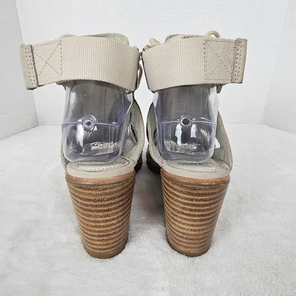 Sorel Nadia Strappy Lace-Up Suede Sandals Ancient Fossil Size 7.5