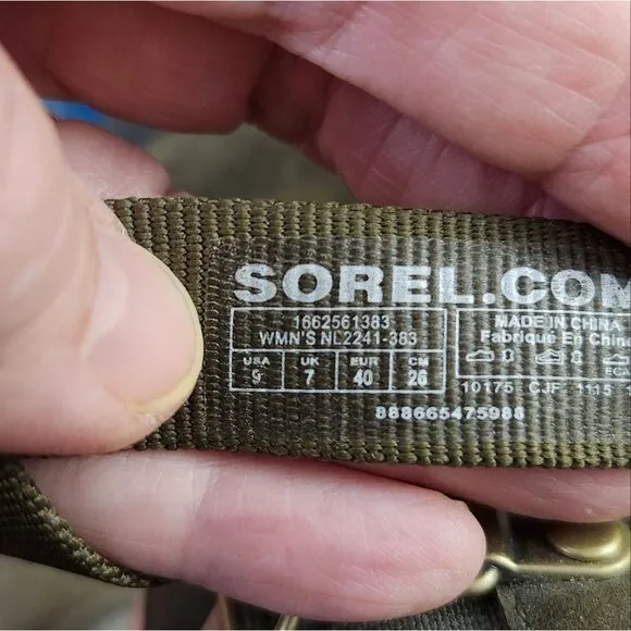 Sorel Torpedo Carly Army Green W/Camo Soles Slingback Sandals Sz 9