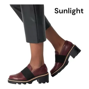 Sorel Womens Heeled Slip-On Loafers Size 8 Burgundy Leather &amp; Rubber Sole