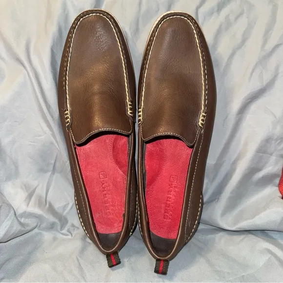 SPERRY Authentic Double Sole Topsider Brown Leather Loafers, Men’s 13, EUC