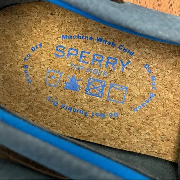 Sperry Top Sider A/O Plush Boat Shoes Loafers Cork Insoles Leather Blue Grey 10