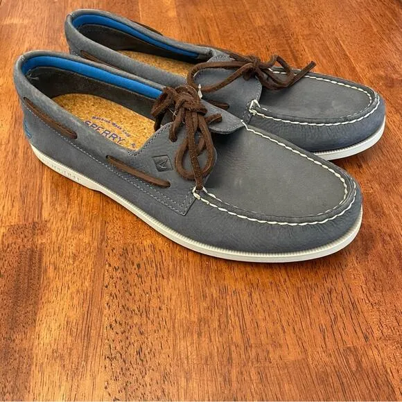 Sperry Top Sider A/O Plush Boat Shoes Loafers Cork Insoles Leather Blue Grey 10
