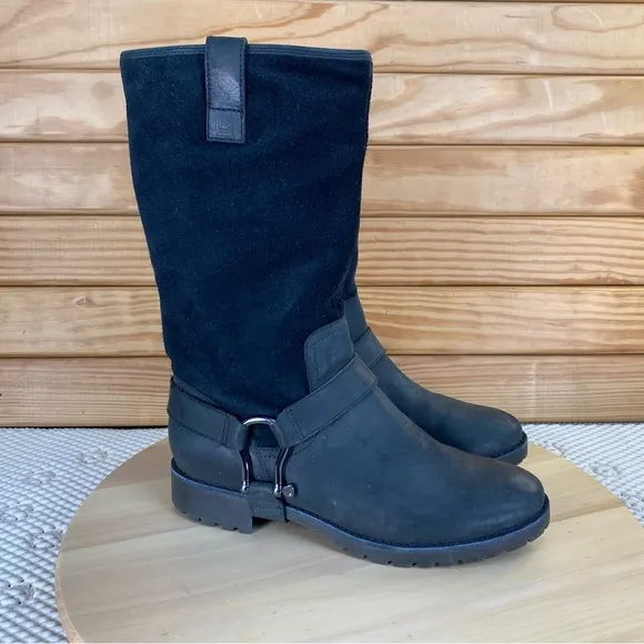 Sperry Top Sider Womens 6.5 US Black Leather Harness Boots Mid Calf Pull-on
