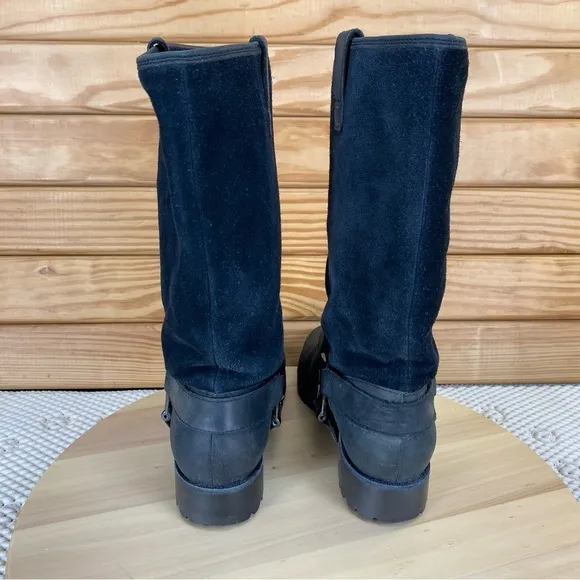 Sperry Top Sider Womens 6.5 US Black Leather Harness Boots Mid Calf Pull-on