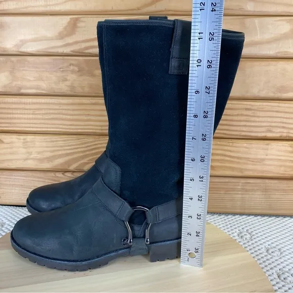 Sperry Top Sider Womens 6.5 US Black Leather Harness Boots Mid Calf Pull-on