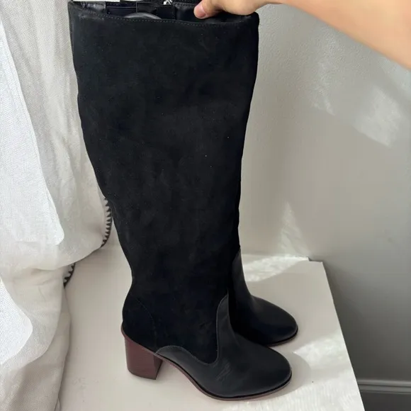 SPLENDID Mary Suede leather Mid Calf Boots Pointed toe Block Heel Size 8.5