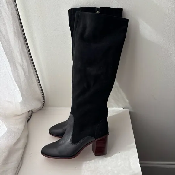 SPLENDID Mary Suede leather Mid Calf Boots Pointed toe Block Heel Size 8.5