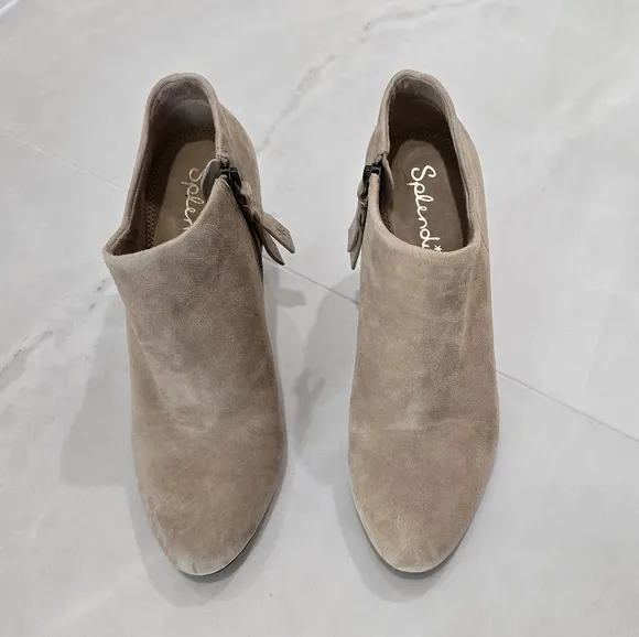 Splendid Neves Suede Stacked Heel Ankle Boots - Tan - Size 8.5