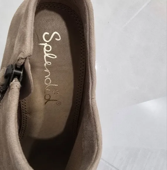 Splendid Neves Suede Stacked Heel Ankle Boots - Tan - Size 8.5