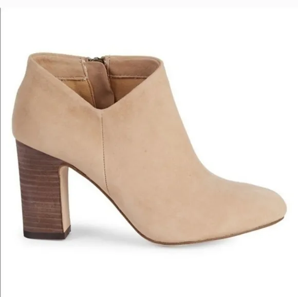 Splendid Neves Suede Stacked Heel Ankle Boots - Tan - Size 8.5