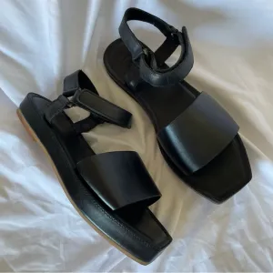 St. Agni Black Leather Kyoto Strappy Sandals Ankle Strap Open Toe Size 39 US 8