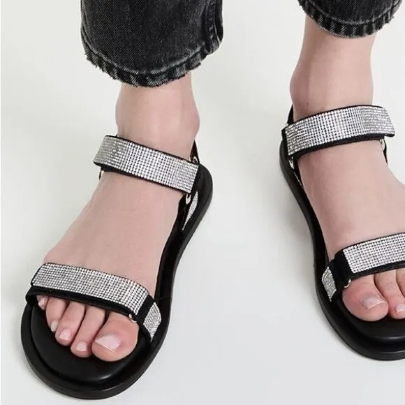 STAUD Betty Sporty Rhinestone Encrusted Velcro Strap Sandals Size 37.5