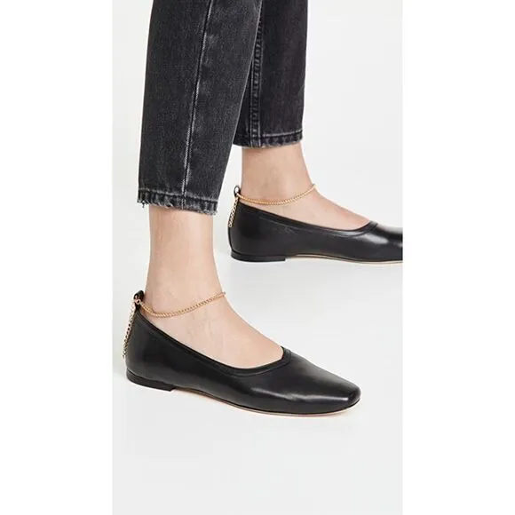 STAUD Womens Black Chain Maeve Square Toe Block Heel Slip On Ballet Flats 38