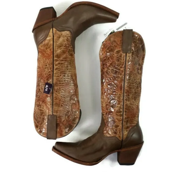 Sterling River SR120 Genuine Leather Cowboy Boots Womens Brown Tone 9.5B