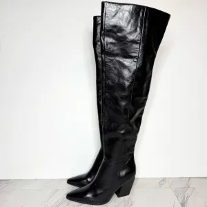 Steve Madden Bramble Black Leather Pointy Toe Over the Knee Boot 7 1/2 M