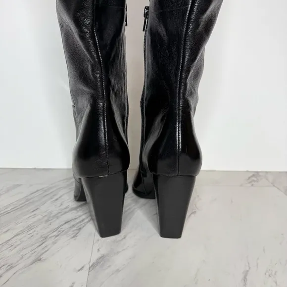 Steve Madden Bramble Black Leather Pointy Toe Over the Knee Boot 7 1/2 M