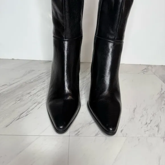 Steve Madden Bramble Black Leather Pointy Toe Over the Knee Boot 7 1/2 M