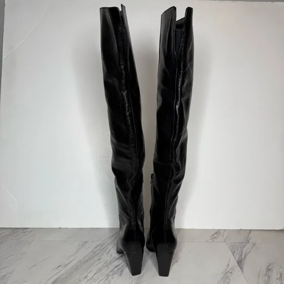 Steve Madden Bramble Black Leather Pointy Toe Over the Knee Boot 7 1/2 M
