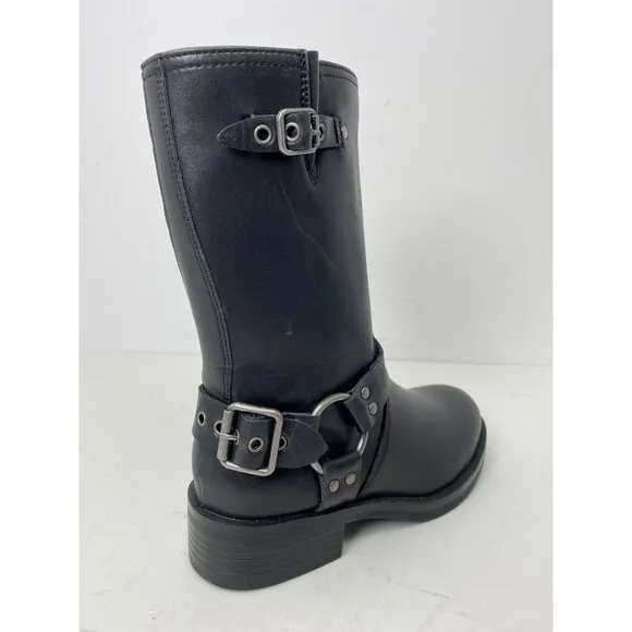 Steve Madden girls size 2 Beckky Black side buckle boots zipper entry