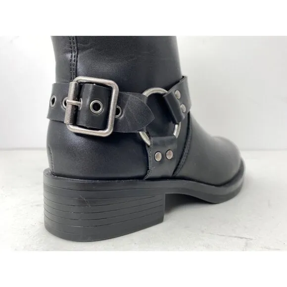 Steve Madden girls size 2 Beckky Black side buckle boots zipper entry