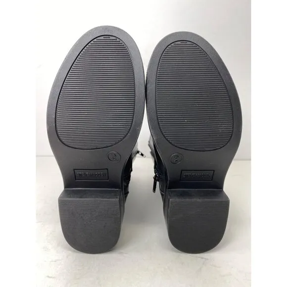 Steve Madden girls size 2 Beckky Black side buckle boots zipper entry