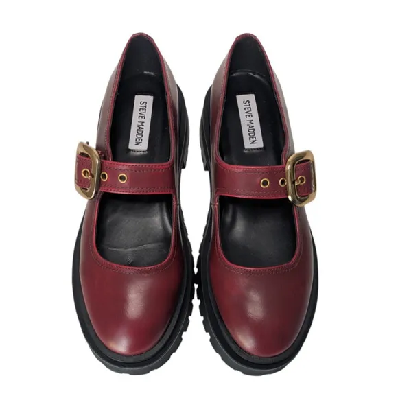 Steve Madden Lyndon Burgundy Red Lug Sole Mary Jane Loafers New Size 8.5 Chunky