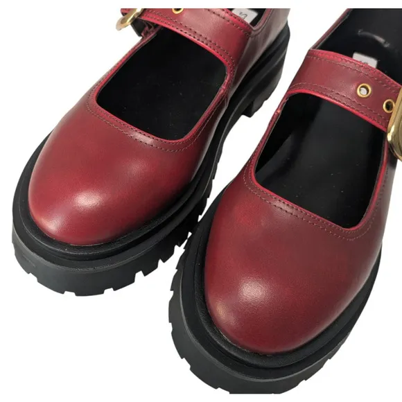 Steve Madden Lyndon Burgundy Red Lug Sole Mary Jane Loafers New Size 8.5 Chunky