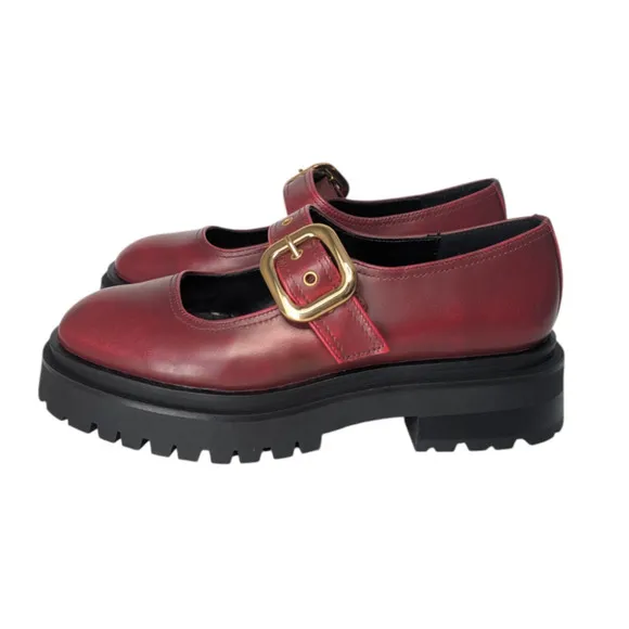 Steve Madden Lyndon Burgundy Red Lug Sole Mary Jane Loafers New Size 8.5 Chunky