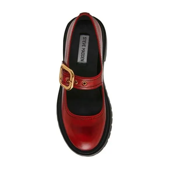 Steve Madden Lyndon Burgundy Red Lug Sole Mary Jane Loafers New Size 8.5 Chunky