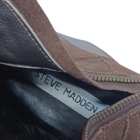 STEVE MADDEN Matte Brown Leather Distressed Knee High Stacked Heel Boots 6