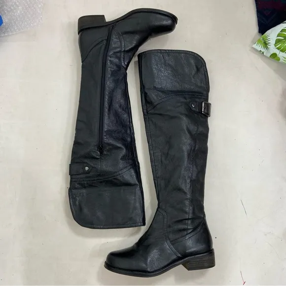 Steve Madden Over The Knee Black Leather buckle BOOTS Size 8M
