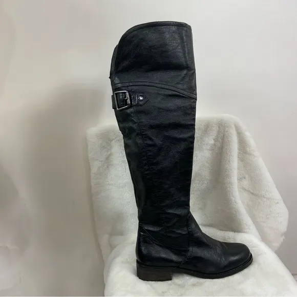 Steve Madden Over The Knee Black Leather buckle BOOTS Size 8M