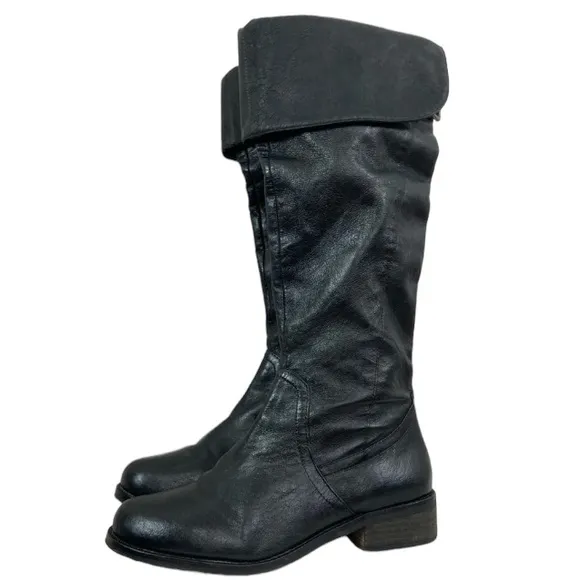 Steve Madden Over The Knee Black Leather buckle BOOTS Size 8M