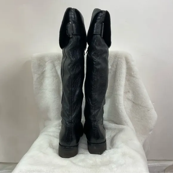 Steve Madden Over The Knee Black Leather buckle BOOTS Size 8M