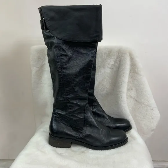 Steve Madden Over The Knee Black Leather buckle BOOTS Size 8M