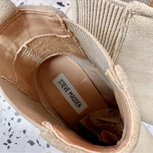 Steve Madden Trekk Sand Tan Pointed Suede Leather Stacked Heel Boots Sz 6.5