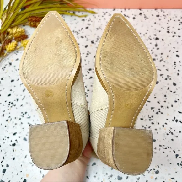 Steve Madden Trekk Sand Tan Pointed Suede Leather Stacked Heel Boots Sz 6.5