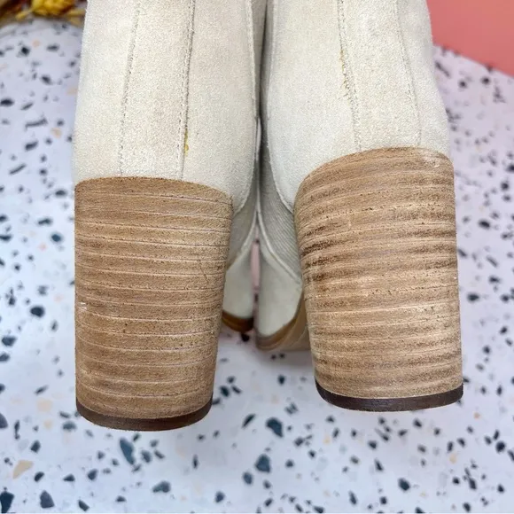 Steve Madden Trekk Sand Tan Pointed Suede Leather Stacked Heel Boots Sz 6.5