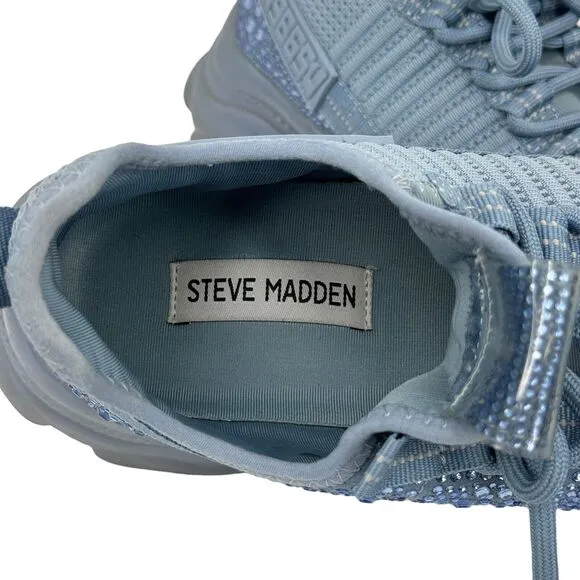 Steve Madden Woman’s Maxima Sneaker Blue Rhinestone Size 8 Chunky Platform Bling