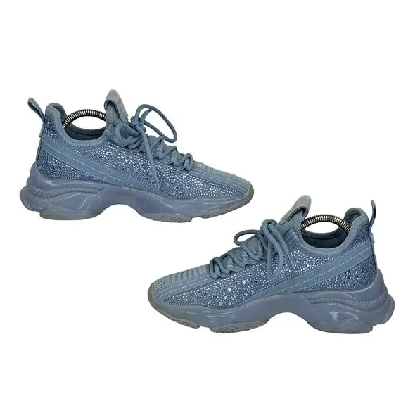 Steve Madden Woman’s Maxima Sneaker Blue Rhinestone Size 8 Chunky Platform Bling