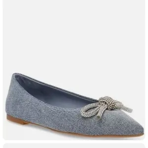 Steve MaddenElina Denim Rhinestone Bow Pointed Toe Flats