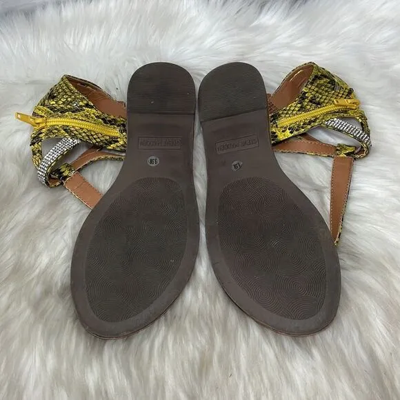 Steve Madden Leven Yellow/Black Snake Rhinestone Thong Sandals Sz 9.5