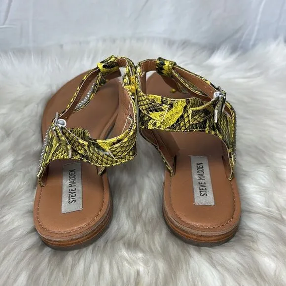 Steve Madden Leven Yellow/Black Snake Rhinestone Thong Sandals Sz 9.5