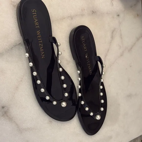 Stewart Weitzman jelly sandals with pearls